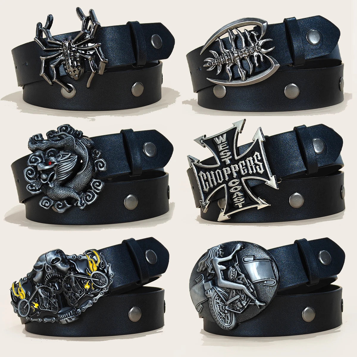 Punk Spider Belt for Men Women, Y2K Gothic Round Rivet Studded Belt, Hip Hop Streetwear Skull Waist Belt for Jeans Trouser Skirt