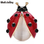 PENDRA Red Opal Ladybug Enamel Brooch