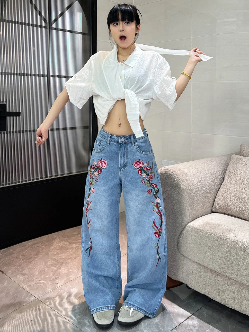 PENDRA American Colorful Floral Jeans