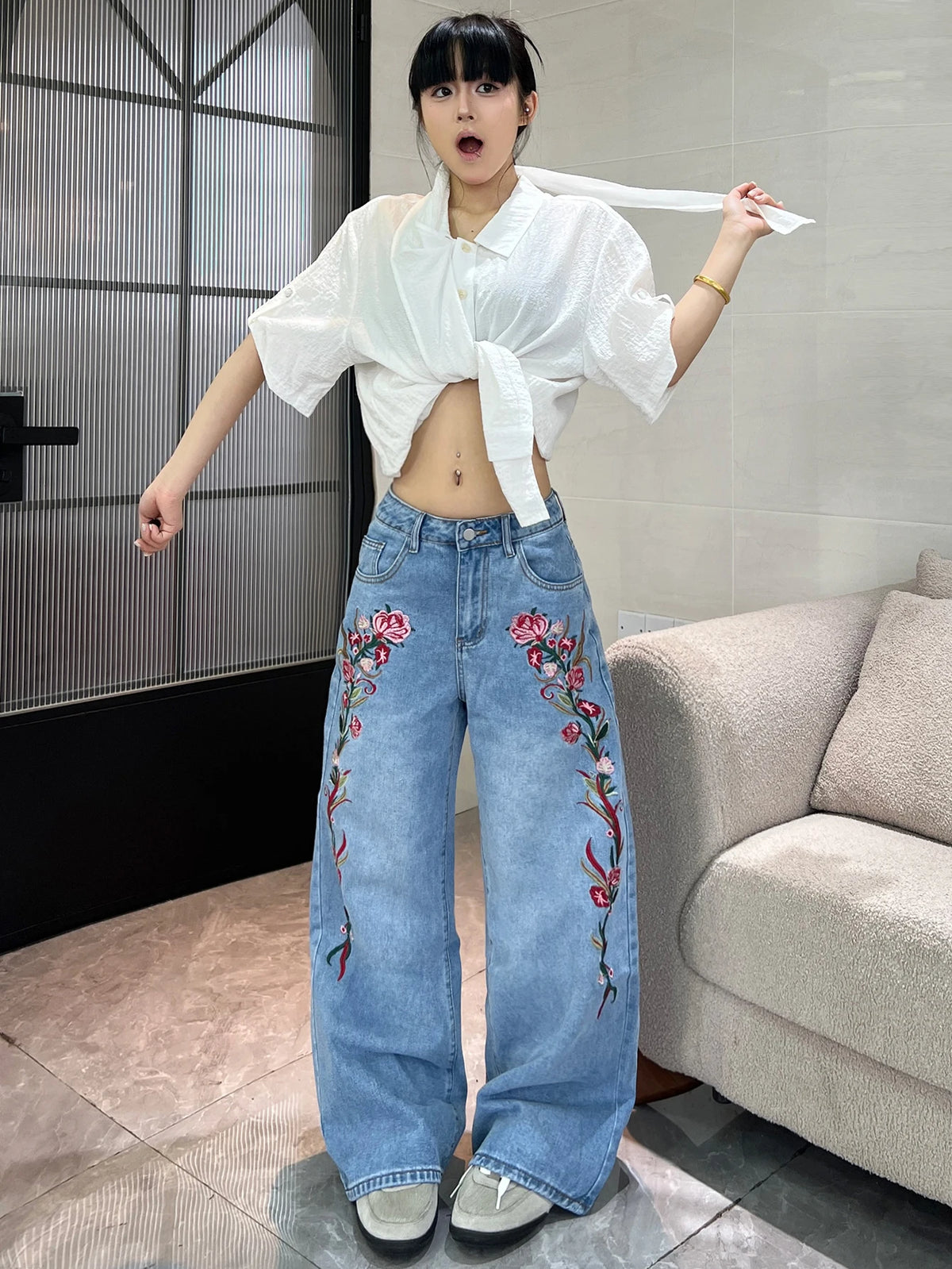 PENDRA American Colorful Floral Jeans