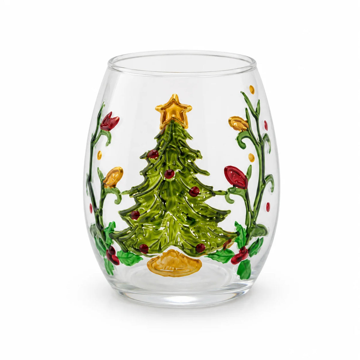 PENDRA Santa Reindeer Snowman Hand-Painted Christmas Whiskey Glass