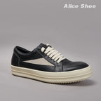 PENDRA Holiday Leather Black Leather Low-Top Lace-Up Thick-Sole Platform Sneakers