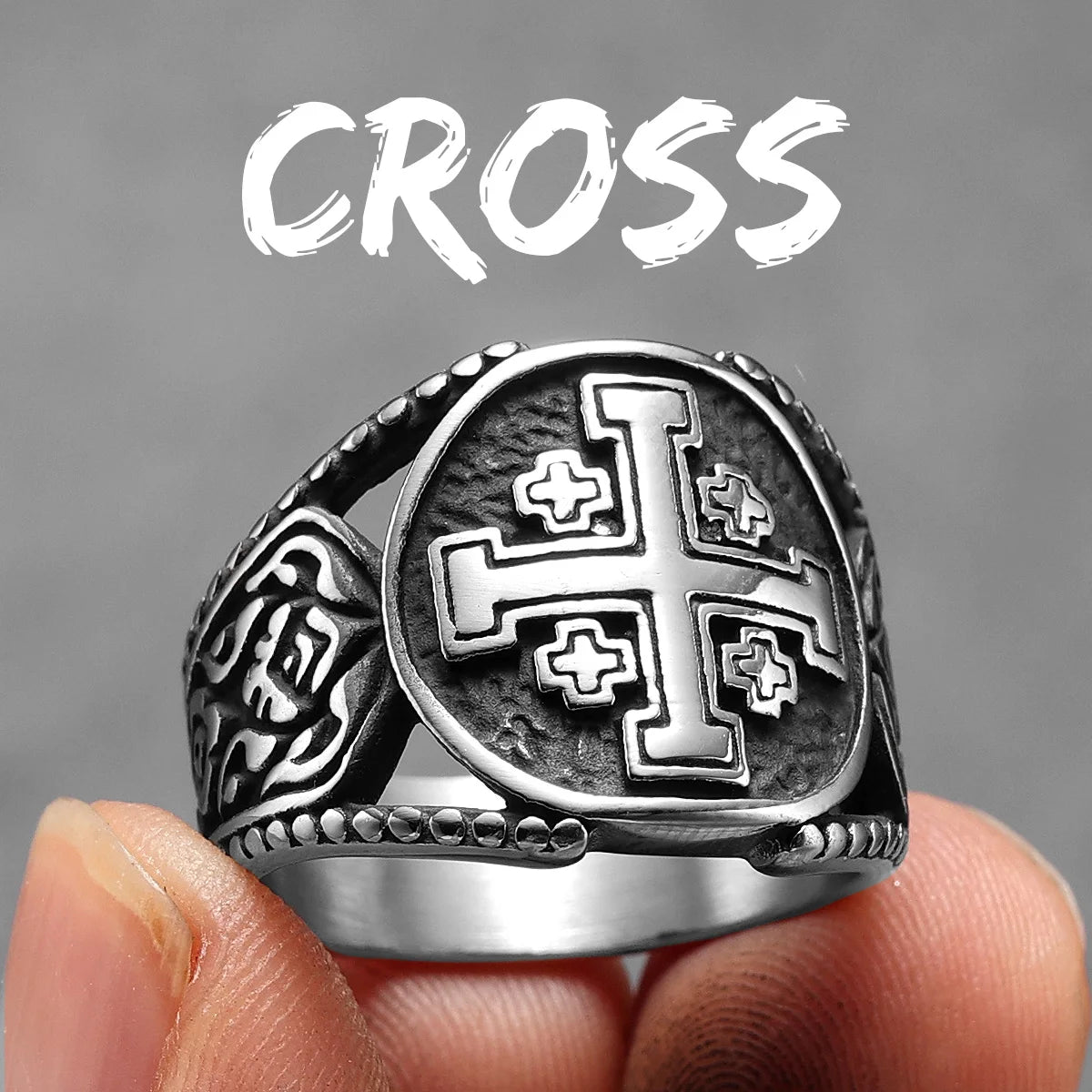PENDRA Praying Hands Cross Steel Ring