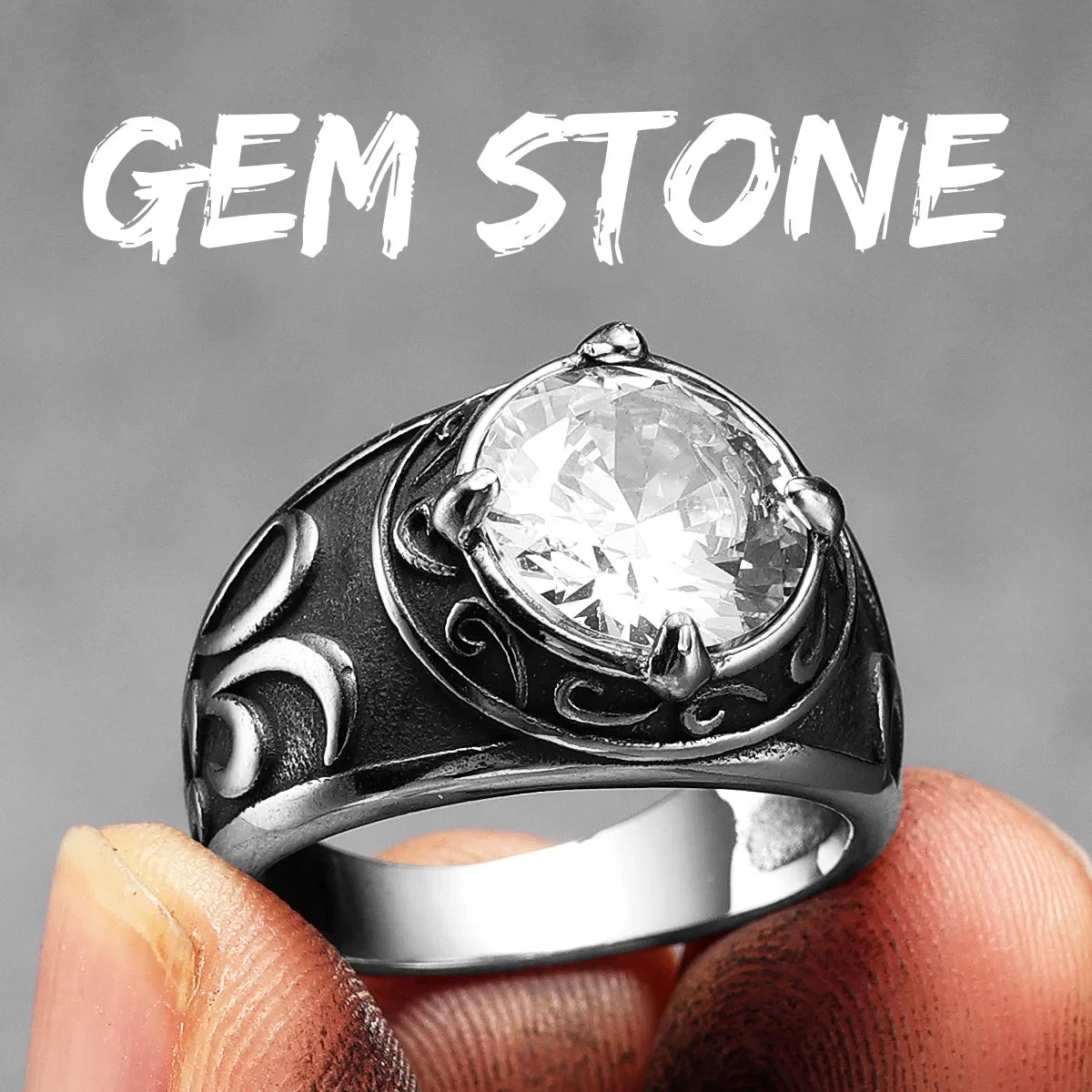 PENDRA Gems Carving Rock Steel Ring