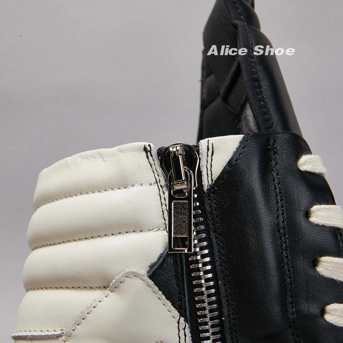 PENDRA Geobasket Shadow Black Leather High-Top Zip Thick-Sole Ankle Boots