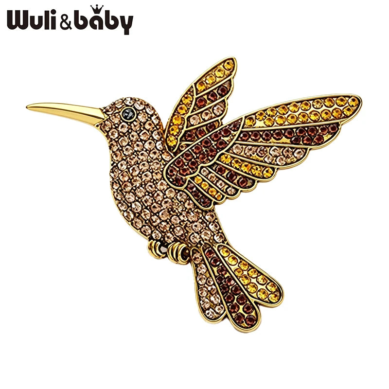 PENDRA Hummingbird Rhinestone Flying Bird Brooch