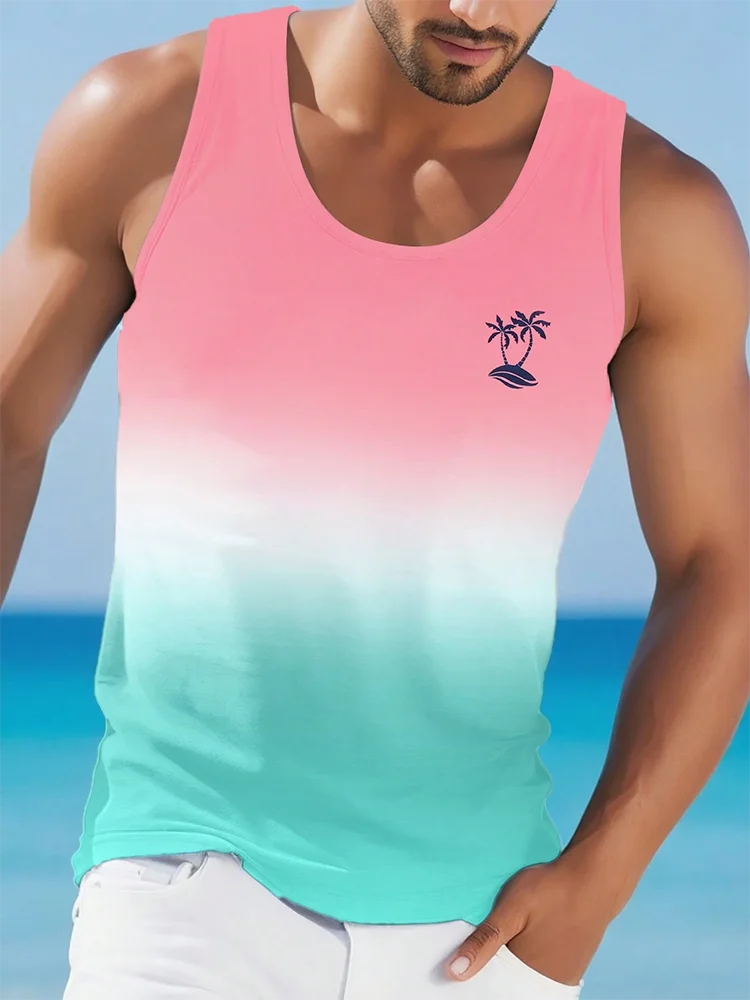 Summer Daily Casual Men's Sleeveless T-shirt Hawaiian Men's Tank Top Outdoor Beach Men's Tank Top Street Fashion Men's Tank Top