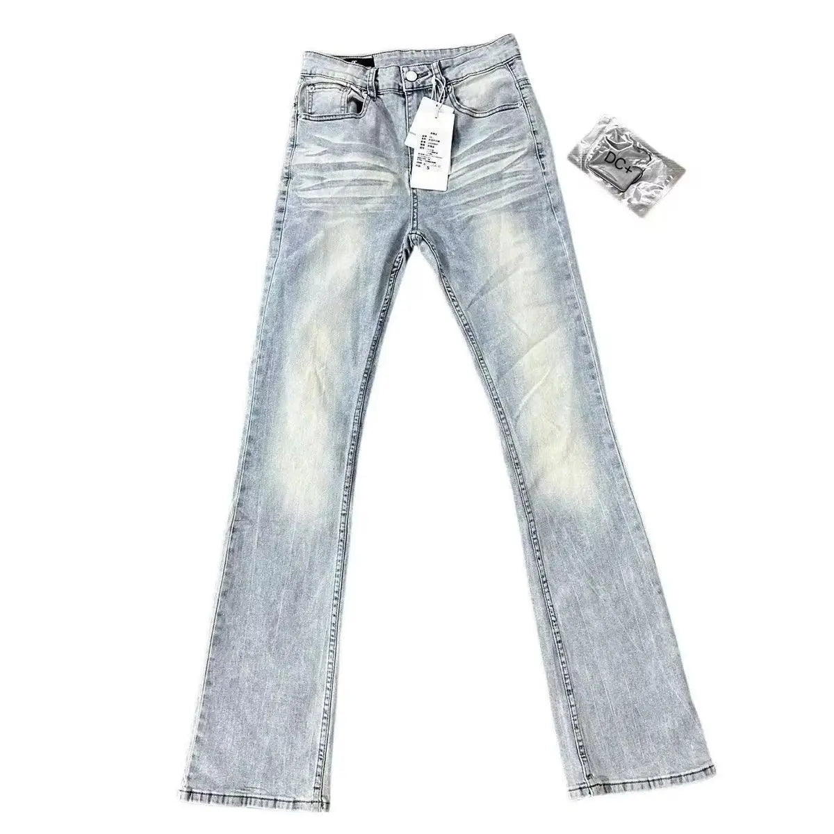 Man Jeans Designer Menswear Clothing Luxury Washed Light Blue Cat Whisker Slim Elastic Jeans Men's Thin Straight Scimitar Pants