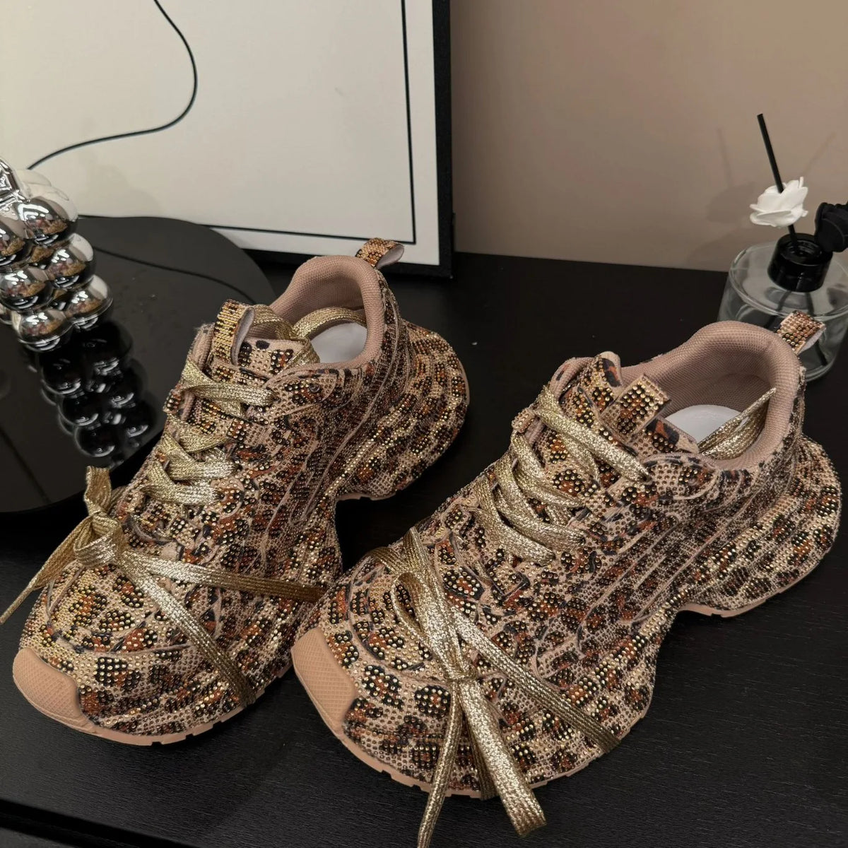 PENDRA Leopard Gold Diamond Shoes