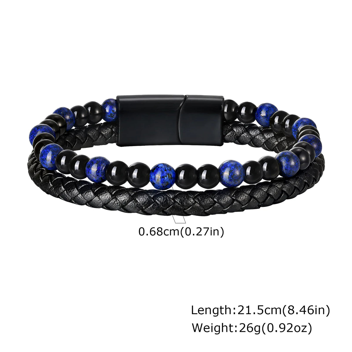 Punk Men Natural Stone Stackable Leather Bracelet,Multilayer Braided PU Wristband with Magnetic Buckle,Punk Casual Jewelry Gift