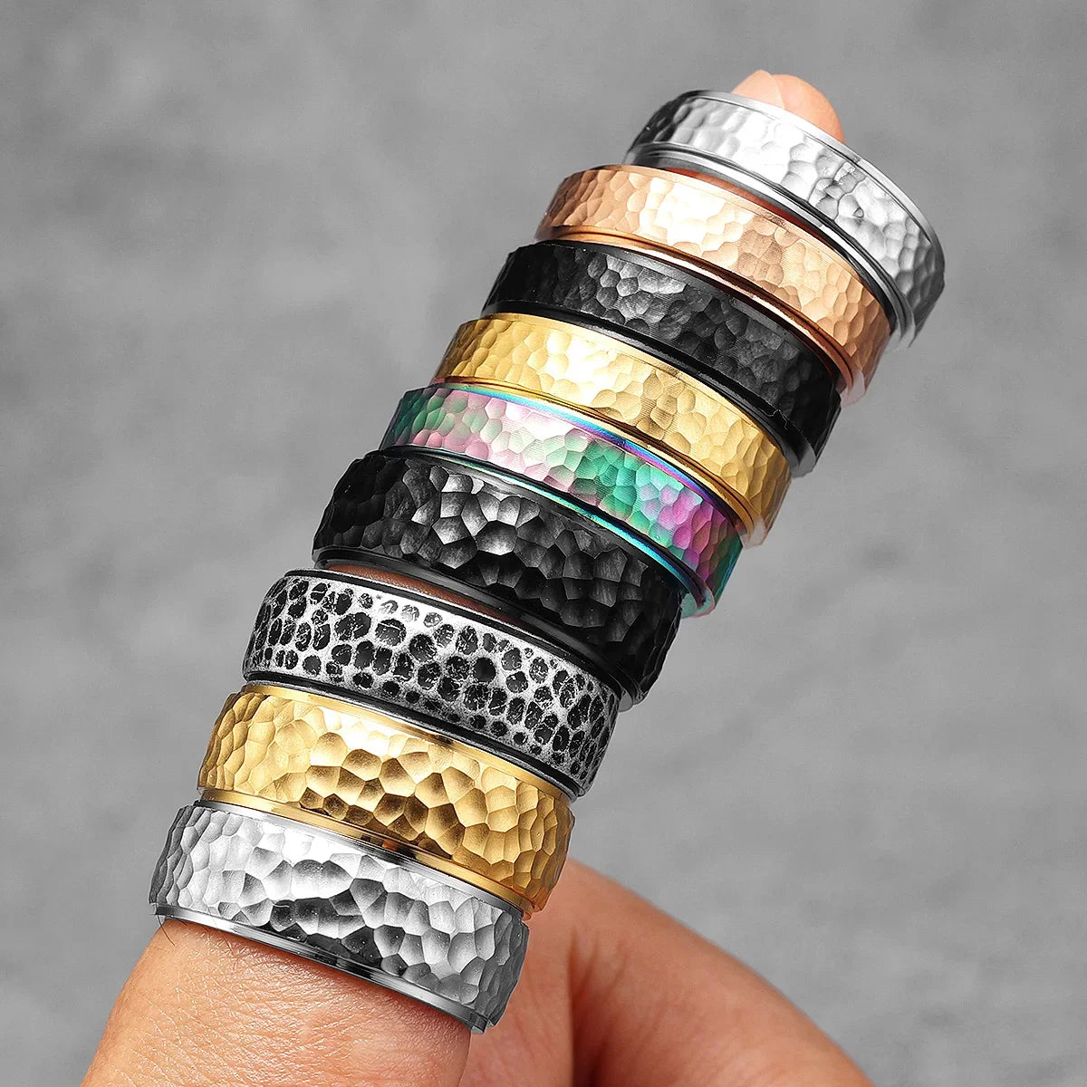 Beat Forging Meteorite Men Rings Stainless Steel Retro Punk Rock Simple Women Jewelry Fashion Accessories Gift Wholesale