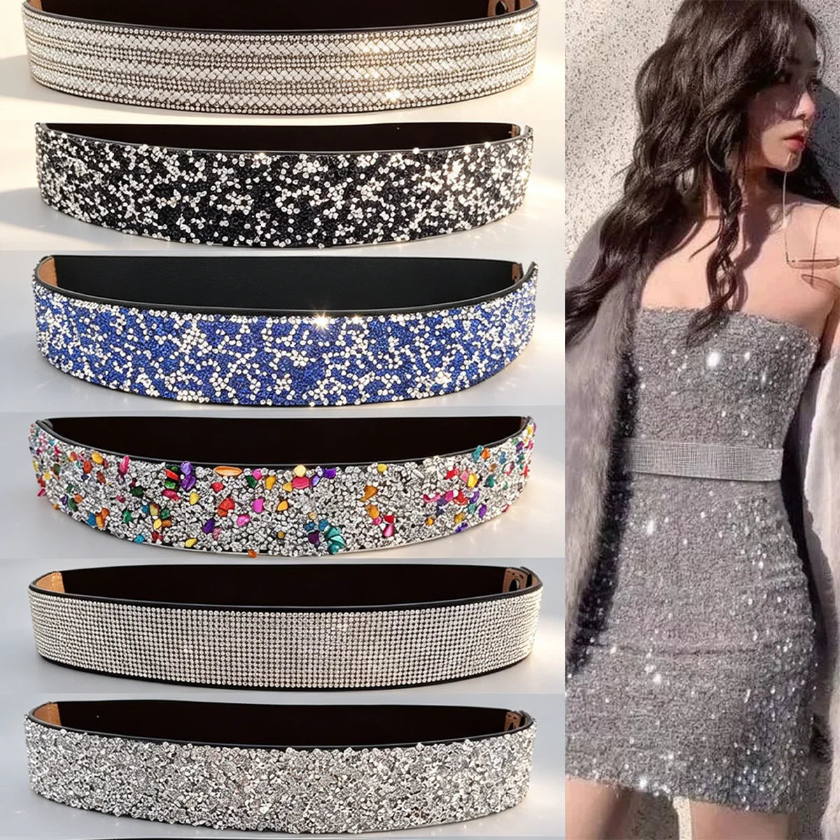 Rhinestone slim waist chain women's full diamond decorative dress accessories wedding dress Corset belt tassel belly dance skirt