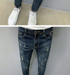 Harajuku Fashion Autumn New Blue Jeans Men's Trendy Brand Scratches Cargo Work Korean Slim-fitting Trousers Luxury Elastic Pants