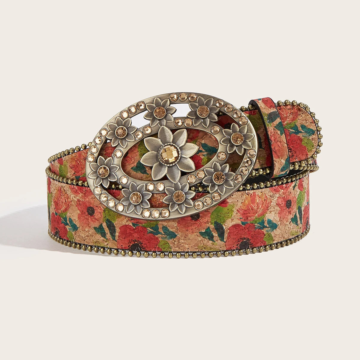 PENDRA Irisyne Leather D-Buckle Floral Engraved Belt
