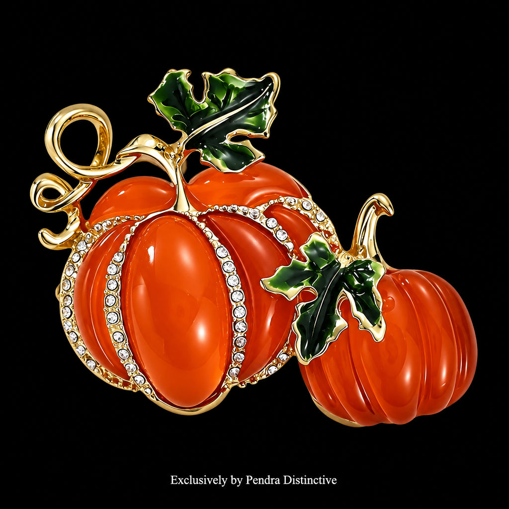 PENDRA Harvest Duo Rhinestone Pumpkin Brooch