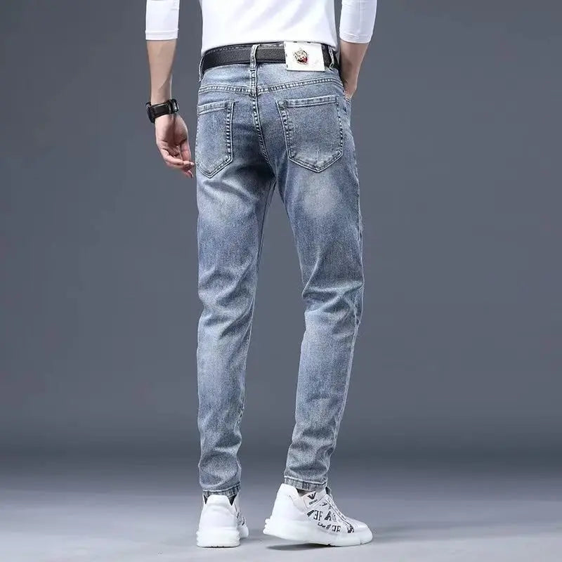 Hot Sale Men's Luxury Jeans Streetwear Denim Pants Punk Distressed Hole Tiger Embroidery Patches Stretch Skinny Ripped Trouser