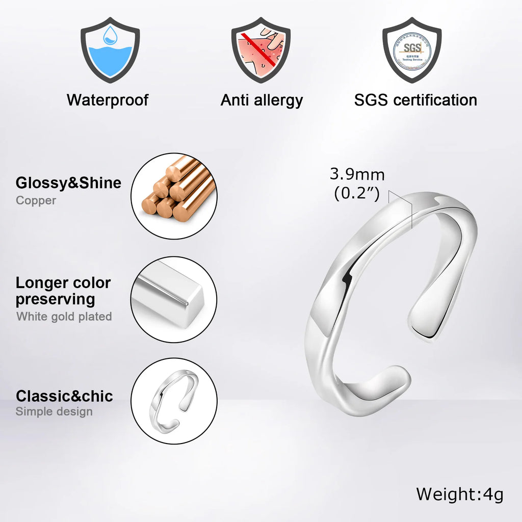Mens Simple Mobius Twist Rings,Minimalist Opening Metal Wedding Ring,Thin Classic Polished Pinky Ring,Unisex Jewelry Gift