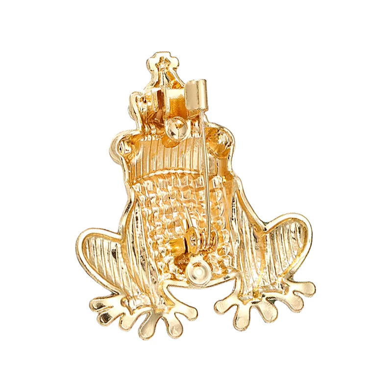 PENDRA Crowned Frog Rhinestone Brooch