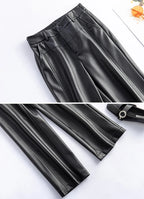 2025 autumn and winter new style leather pants elastic high waisted slim fit commute straight leg pants for women