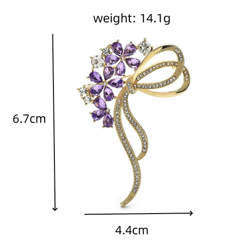 PENDRA Amethyst Purple Crystal Flower Bow Brooch