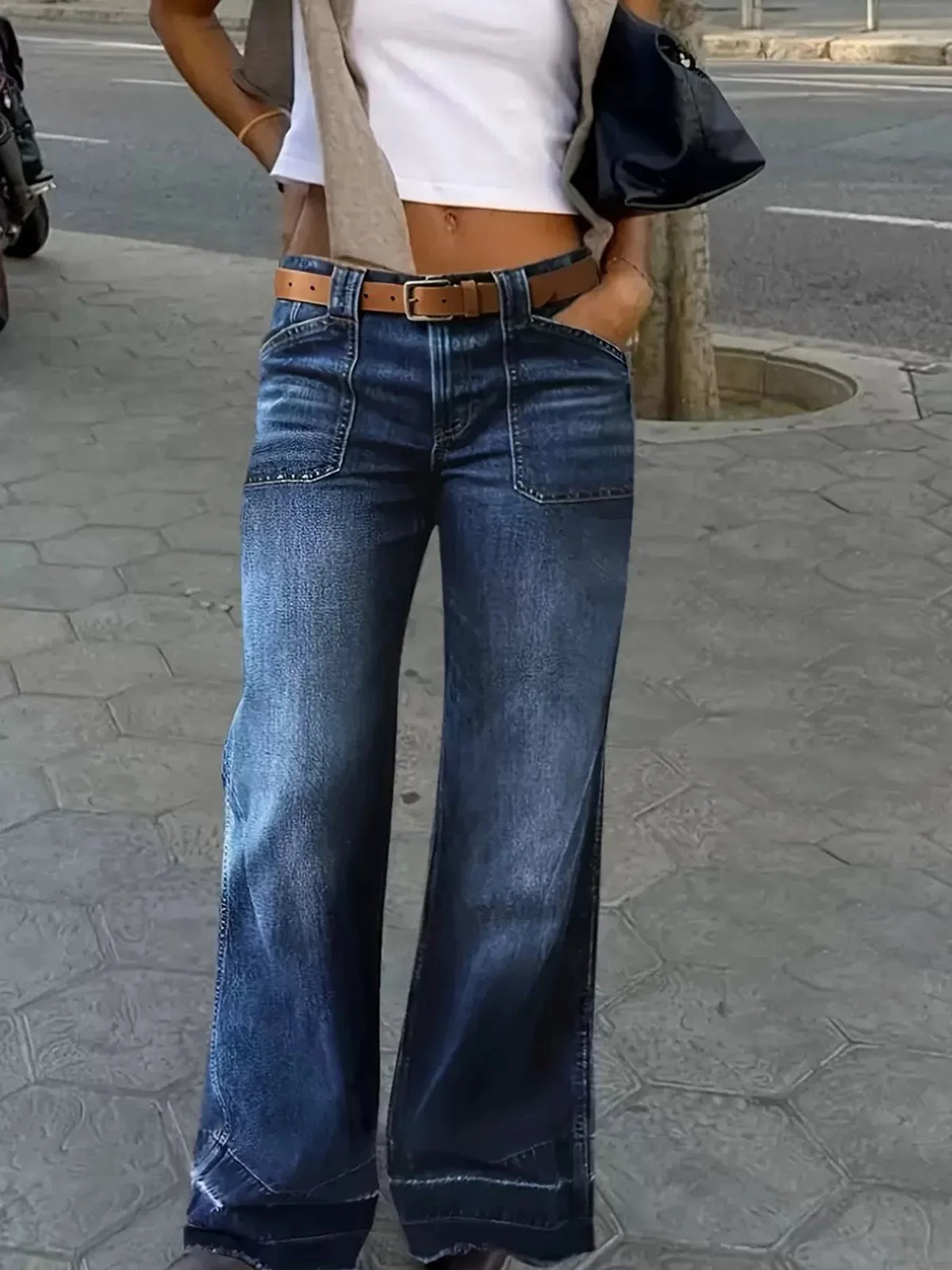 New women's high waisted elastic wide leg jeans, high-quality, fashionable, casual and comfortable jeans, suitable for daily wear