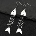 Hip hop Fish Bone Necklace Earrings Drop Ear Pendant Stainless Steel Simple Design Silver Color Party Jewelry Sets Accessories
