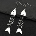Hip hop Fish Bone Necklace Earrings Drop Ear Pendant Stainless Steel Simple Design Silver Color Party Jewelry Sets Accessories