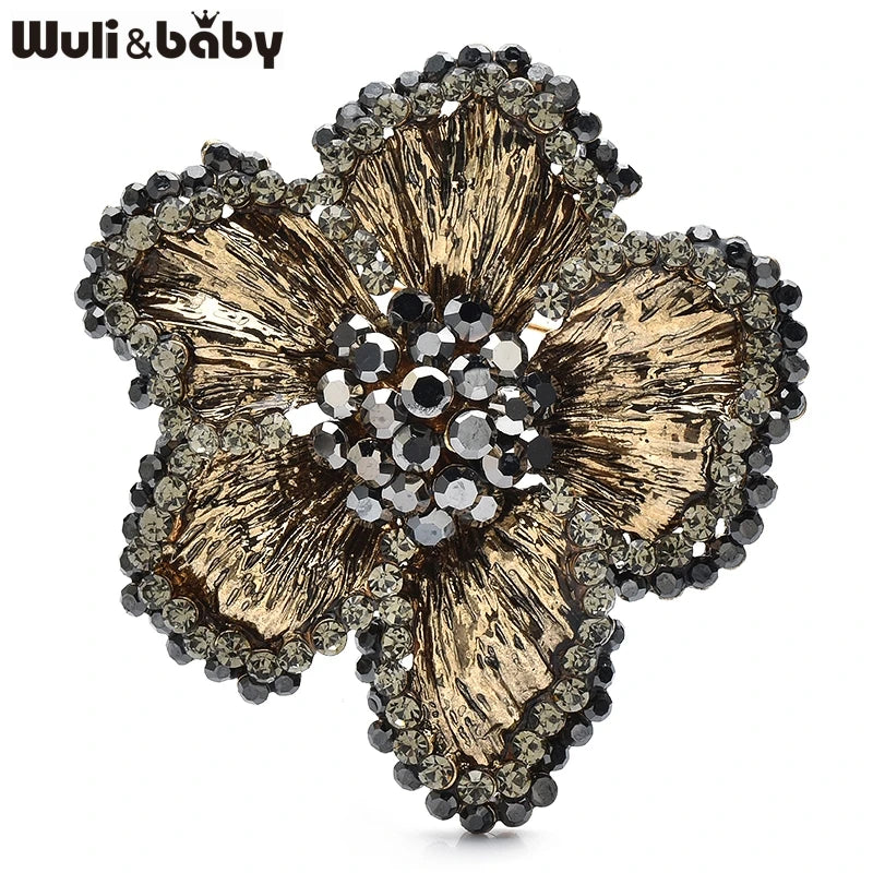 PENDRA Florienne Retro Rhinestone Flower Brooch