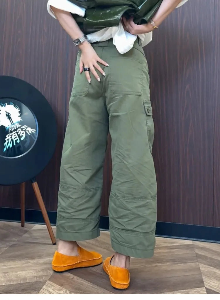 PENDRA Military Green Workwear Wide Leg Pants