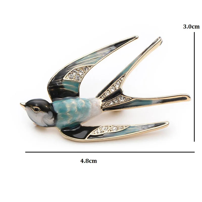 PENDRA Airborne Enamel Swallow Brooch