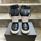 PENDRA Geobasket Noir Black Cow Leather High-Top Zip Jumbo-Lace Ankle Boots