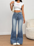 Women's High Street Fashion High-Waist Stretch Slim Fit Flared Pants, Simple and Versatile, Blue Long Pants
