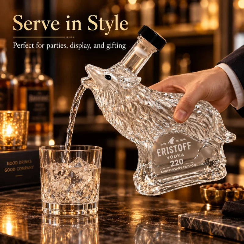 Creative Wolf‑Shaped Glass Decanter Clear Animal Wine Bottle for Liquor Whisky Vodka Home Bar Ornament Gift for Men