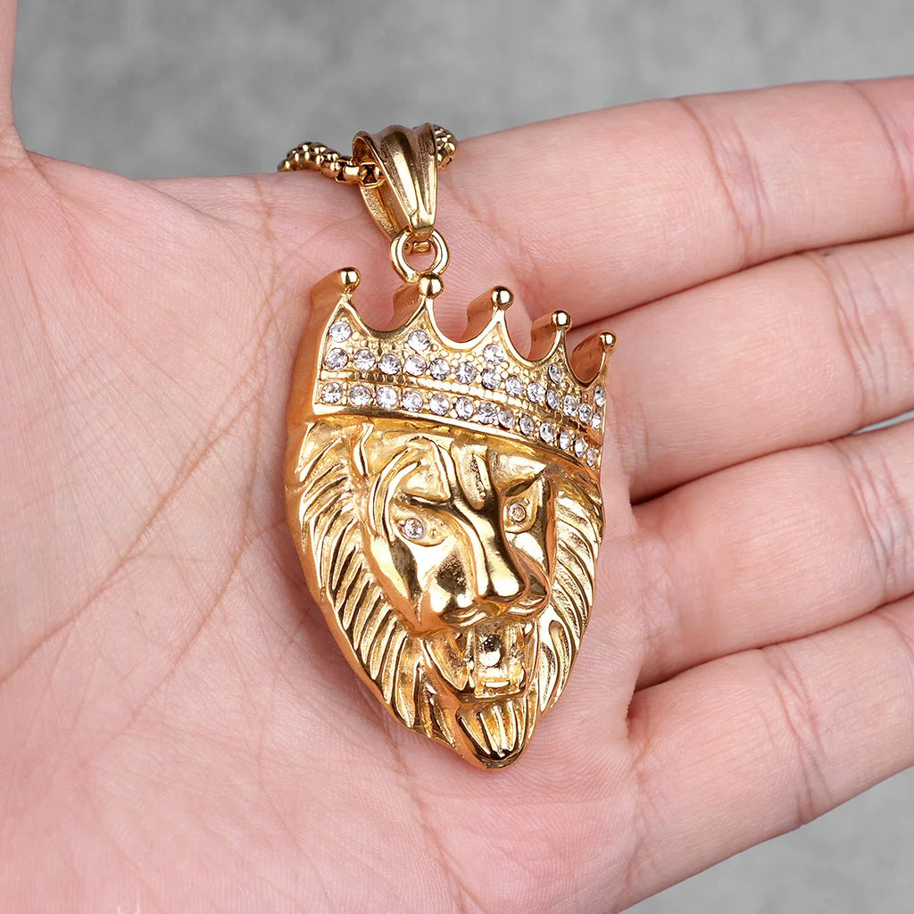 Luxury Lion King Animal Mens Long Necklaces Pendants Chain HipHop for Boy Male Stainless Steel Jewelry Creativity Gift Wholesale