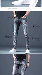 PENDRA Denim Cotton Printed Trousers