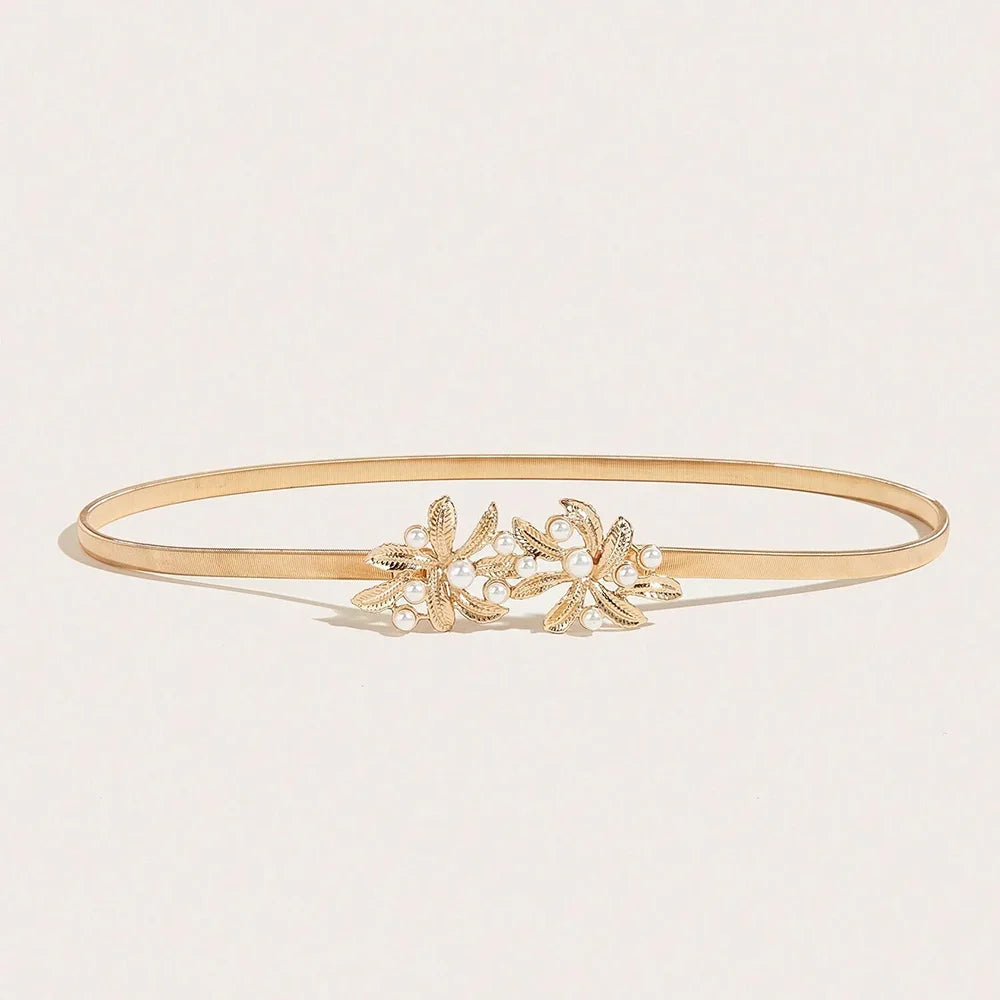 Fashion Waist Gold Chain Belt Female Pearl Elastic Silver Metal Belts for Women Designer Y2K Western Elastic Waistband Luxury