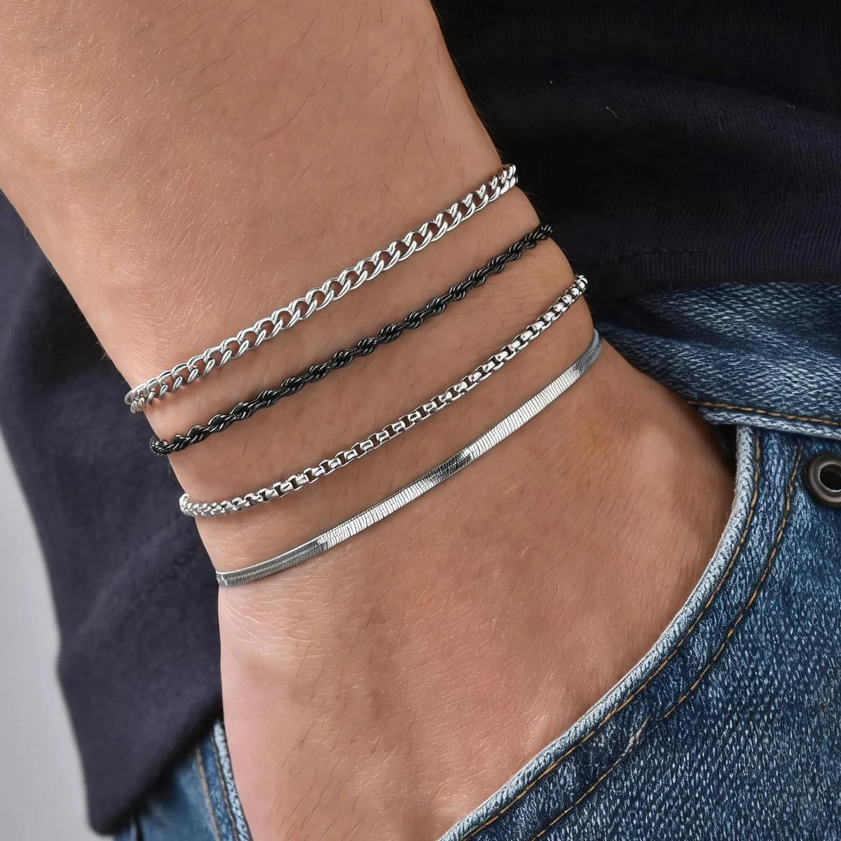 PENDRA Cuban Silver 4Pcs Bracelet