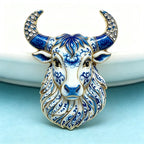 PENDRA Taurus Crest Rhinestone Bull Brooch