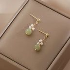 VENTFILLE Hetian Jade Ear Hook Earring Women's High-end Temperament Ethnic Style Retro Earrings Cloisonne Craft Dangler Gift