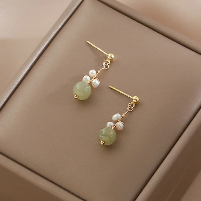 VENTFILLE Hetian Jade Ear Hook Earring Women's High-end Temperament Ethnic Style Retro Earrings Cloisonne Craft Dangler Gift