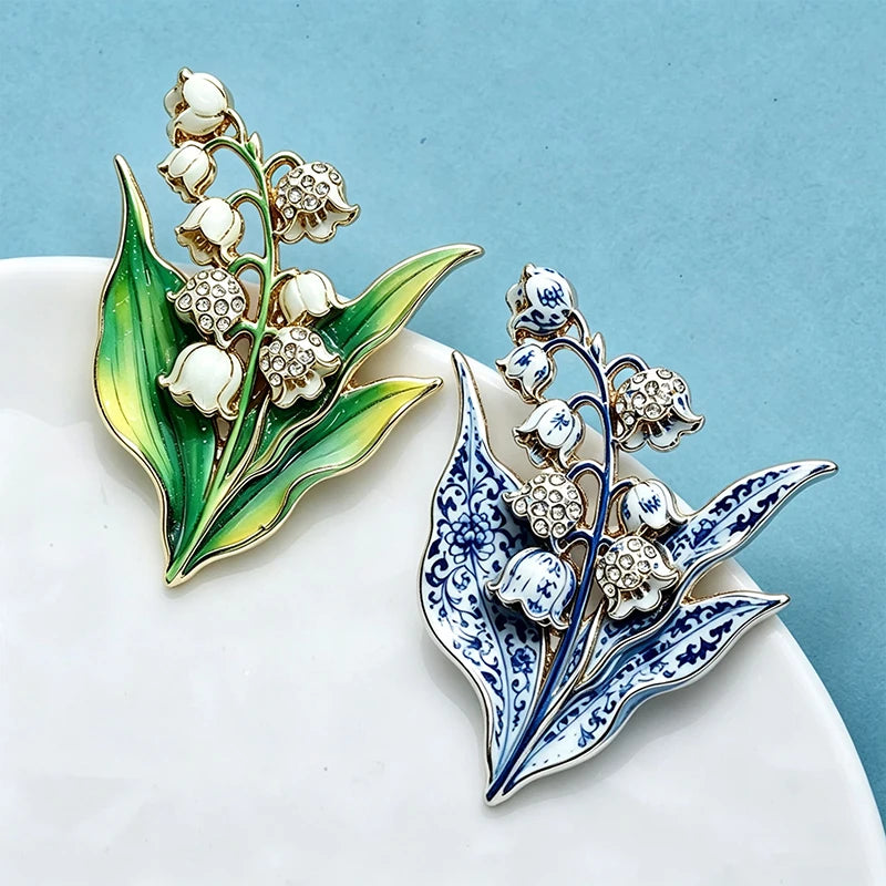 PENDRA Lilia 2-Color Enamel Rhinestone Lily Brooch