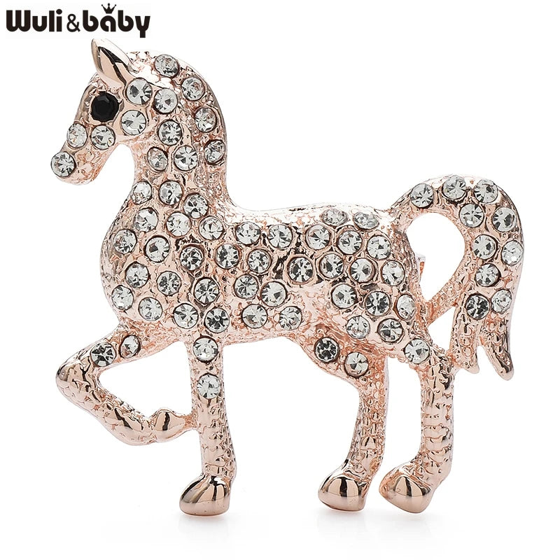 Wuli&baby Walking Horse Brooches For Women Men 3-color Rhinestone Horse Animal Casual Party Brooch Pins Gifts