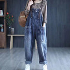 Minimalist jeans overalls women's spring new Korean version loose fit big pocket versatile trendy Harlan casual rompers