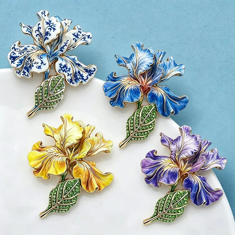 PENDRA Iris 4-Color Enamel Rhinestone Flower Brooch
