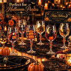 Spooky Halloween Wine Goblet with Sticker Design Witch Ghost Pumpkin Cat Decorative Stemmed Glass for Party Home Bar