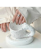 Creative chubby ceramic cup and saucer set, big handle design ins wind mug, macaron breakfast coffee