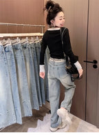 Y2K 2000s Wide Leg Baggy Denim Trouser Women's Washed Vintage Casual Pants Female High Street Retro High Waist Trashy Jeans