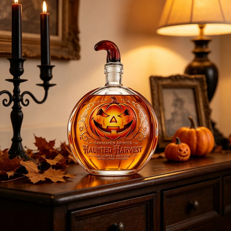 Spooky Jack‑O‑Lantern Liquor Decanter Halloween Pumpkin‑Shaped Glass Whiskey Bottle Home Tabletop Ornament X‑mas Present