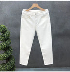 High-Quality Korean Street Men's Slim Jeans for Spring and Autumn with Denim Fabric and Casual Solid White Black Punk Trousers