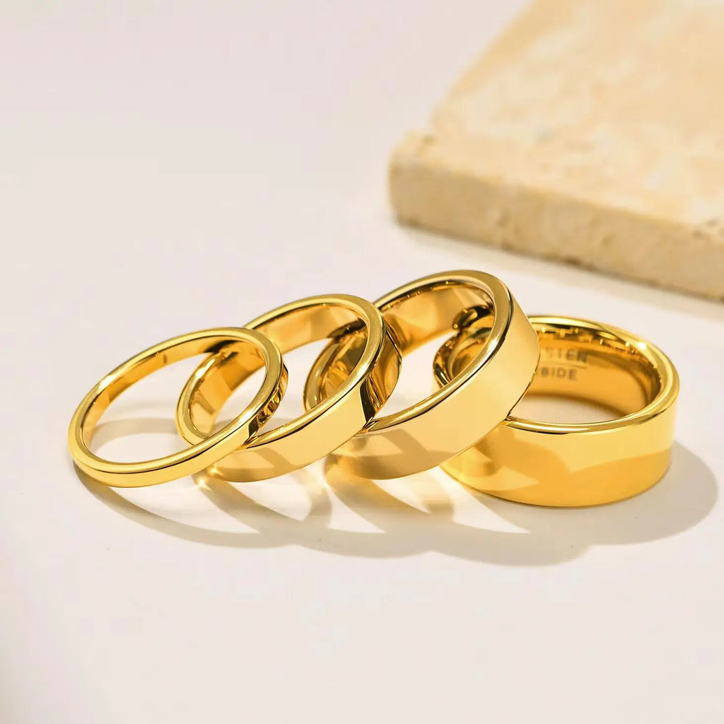 2/4/6/8mm Tungsten Carbide Ring for Men Women,Gold Plated Stacker Band, Pinky Ring Thumb Rings,Mid Finger Rings Gift